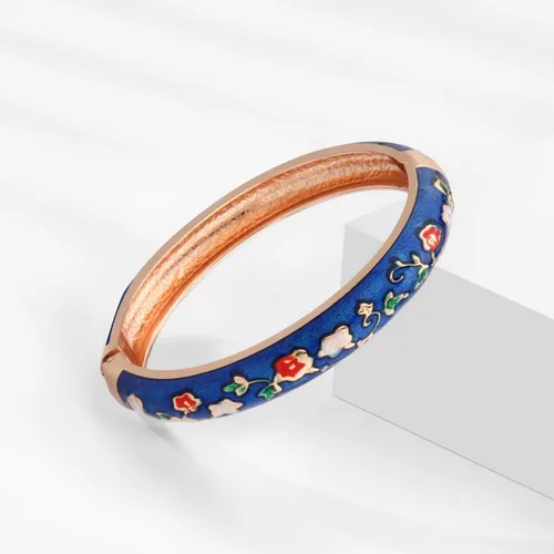 Vista 6 de UJOY Pulsera Cloisonne multicolor para mujer, chapada en oro, con flores, esmaltada, con bisagras, regalo de joyería, 55A-3PCS