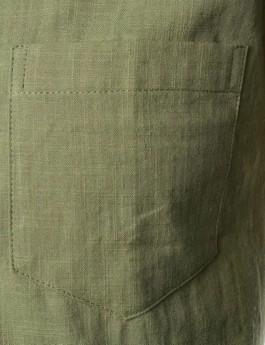 Vista 5 de ZEROYAA Camisas de lino y algodón ajustadas para hombre, de manga corta, con botones, ligeras, para la playa, con bolsillo