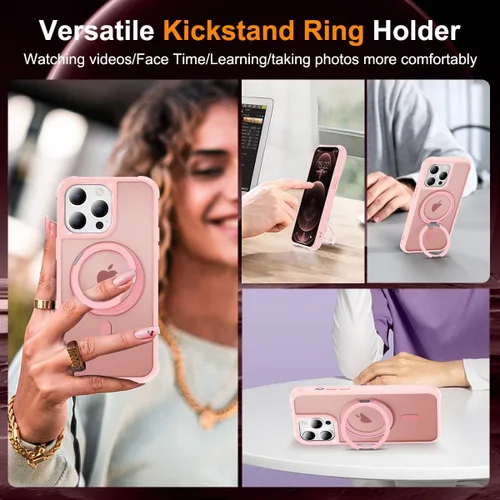 Vista 4 de Funda para iPhone 12/12 Pro con soporte de anillo magnético giratorio de 360°, compatible con Mag-Safe, ligera y translúcida, mate, a prueba