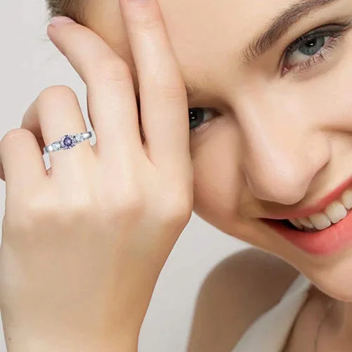 Vista 4 de AILAAILA Anillos de piedra natal, tamaño 1-10, circonita cúbica, acero inoxidable, cumpleaños, madre, hija, regalos para niñas y mujeres, Metal