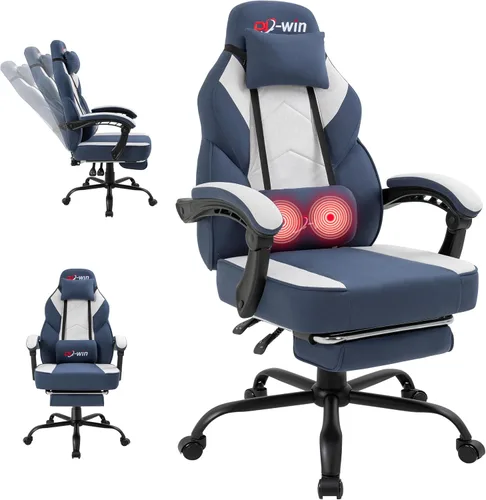 Vista 14 de Silla de juegos para adultos con reposapiés y soporte lumbar de masaje, silla ergonómica de respaldo alto, sillas giratorias ajustables