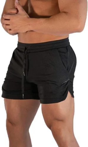 Vista 4 de FLYFIREFLY Pantalones cortos de entrenamiento de gimnasio para hombre, ligeros, atléticos, pantalones cortos para entrenamiento de culturismo