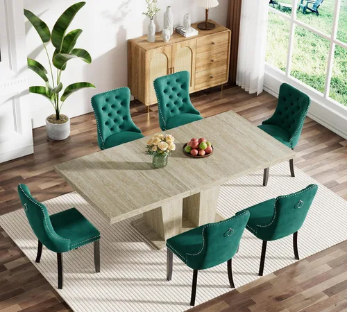 Vista 49 de Juego de mesa de comedor extensible marrón de 63 a 78.74 pulgadas para 4, juego de mesa de comedor de 5 piezas con 4 sillas, mesa de cocina