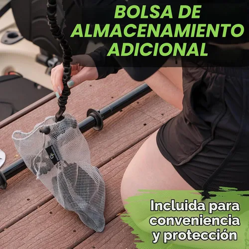 Vista 8 de Kayak Paddle Leash, Stretchable Bungee Cord w/ Carabiner Clip Negro