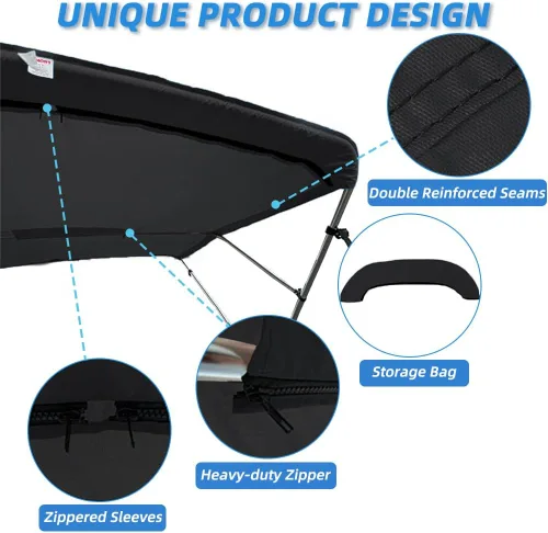 Vista 6 de Funda de repuesto para parte superior Bimini de 3 arcos, resistente a la decoloración y a las grietas, poliéster de grado marino 600D, impermeable