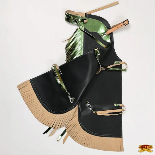 Vista 6 de HILASON Pro Rodeo Bull Riding Chaps de piel sintética juvenil verde oliva base verde oliva Chaps de montar toros Western Chaps cuero Western