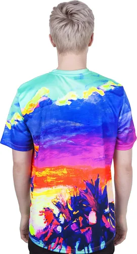 Vista 3 de aofmoka - Camiseta ultravioleta hecha a mano, reactiva a luz negra, con impresión decorativa