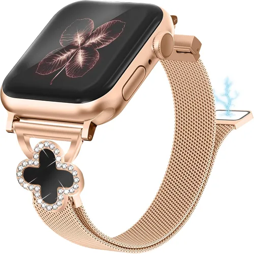 Vista 10 de Joyozy Correa delgada de metal compatible con Apple Watch de 38mm 40mm 41mm 42mm 44mm 45mm 46mm 49mm, correa magnética delgada con adornos