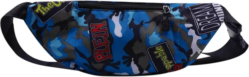 Vista 3 de AIBEARTY Riñonera para niños pequeños, de camuflaje, con correa ajustable, para deportes, correr, campamento, viajes, B-AZUL