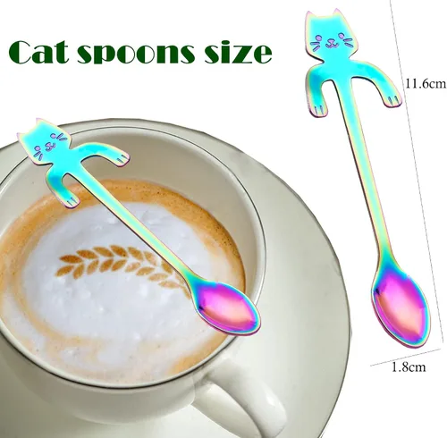 Vista 2 de Juego de cucharas de té y café, de acero inoxidable, mini cucharaditas para mezclar bebidas de postre (multicolor)