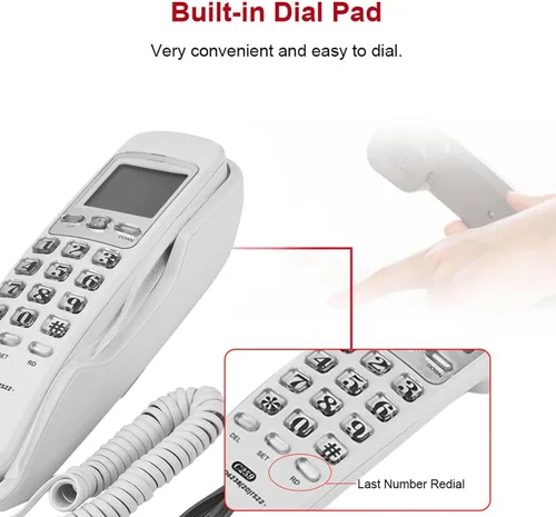 Vista 5 de Mini teléfono con cable de extensión de teléfono fijo con pantalla de llamada entrante para oficina en casa