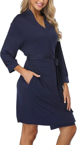Vista 2 de Old-Times Batas de algodón para mujer, kimono, ropa de dormir de punto, hasta la rodilla, batas de baño para mujer