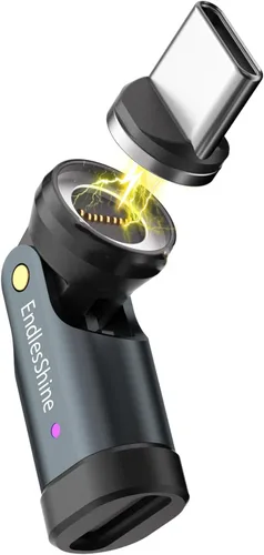 Vista 10 de Adaptador magnético USB C, 240 W PD de carga rápida de 480 Mbps de datos de 9 pines, giratorio de 540° con indicador LED, puntas protectoras