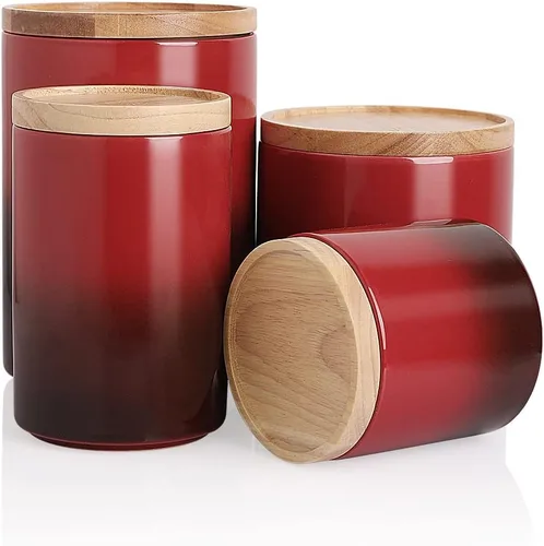 Vista 53 de Botes de Cocina Sweejar Tarro de Cerámica para Almacenamiento de Alimentos, Contenedores Apilables con Tapa de Madera de Sellado Hermético
