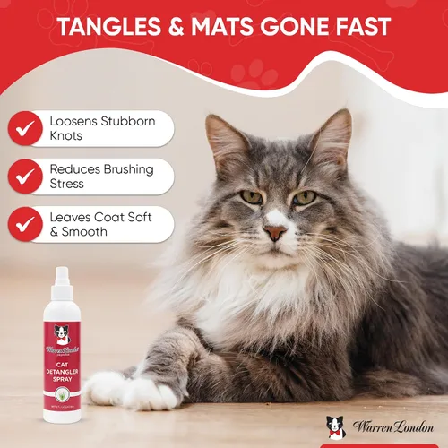 Vista 3 de Warren London Paquete de spray desenredante para gatos con cepillo de clavijas para cabello enmarañado Acondicionador sin enjuague para mascotas