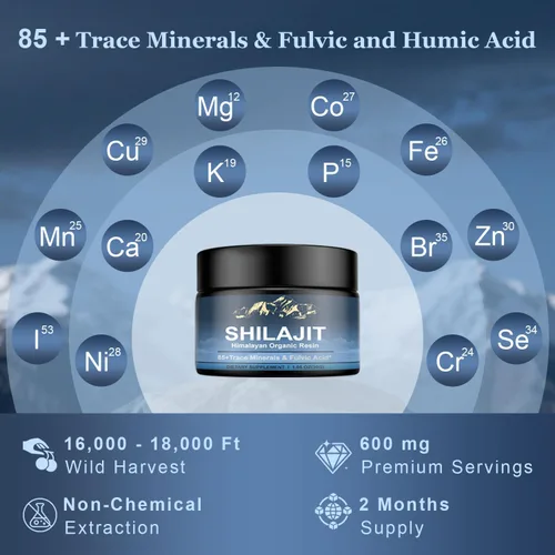 Vista 3 de Shilajit Orgánico del Himalaya, Resina de Shilajit Pura, Shilajit de Alta Potencia para Hombres y Mujeres, 600mg de Resina Pura Natural con 85+