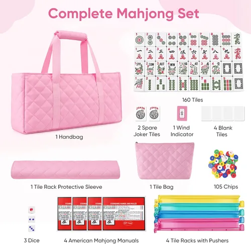 Vista 2 de Pink American Mahjong Set, 166 azulejos rosados, 4 estanterías/empujadores