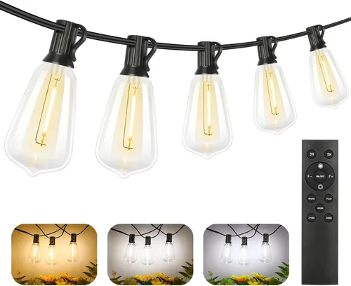 Vista 12 de Brightever Luces de Cadena para Exteriores de 25 Pies, Luces de Patio ST38 con 13 Bombillas Edison, Luces Colgantes Impermeables Conectables
