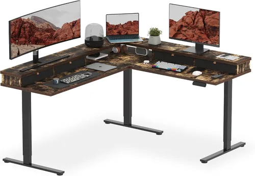 Vista 28 de SANODESK - Escritorio de pie en forma de L, altura ajustable, escritorio de esquina eléctrico, mesa de computadora ajustable de 63 x 48 pulgadas