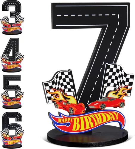 Vista 9 de MiniInflat Cartel de número de 1er cumpleaños de coche de carreras, centro de mesa, tema de coche de carreras, suministros de fiesta de primer