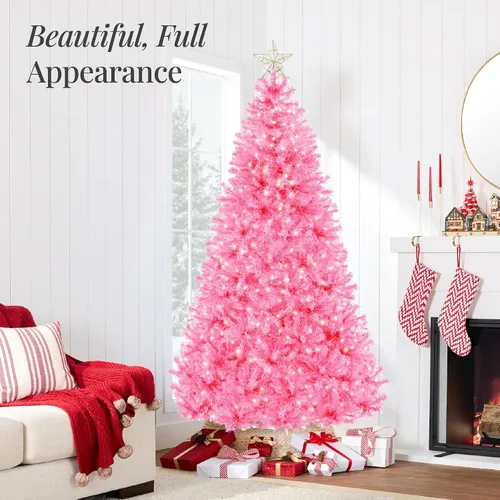 Vista 89 de Best Choice Products Árbol de Navidad azul bebé preiluminado de 6 pies, decoración navideña artificial completa con 947 puntas de rama, 250 luces