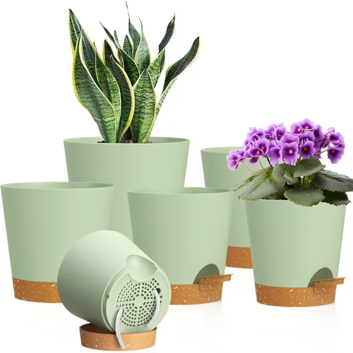 Vista 16 de WSMKSZ Macetas de riego automático de 4 pulgadas para plantas de interior y exterior, paquete de 6 macetas de plástico con agujeros de drenaje
