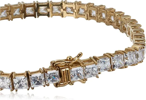 Vista 2 de Tienda Collection Pulsera de tenis de plata chapada en oro amarillo con circonita cúbica de elementos infinitos (0.197 in), 7.25 pulgadas