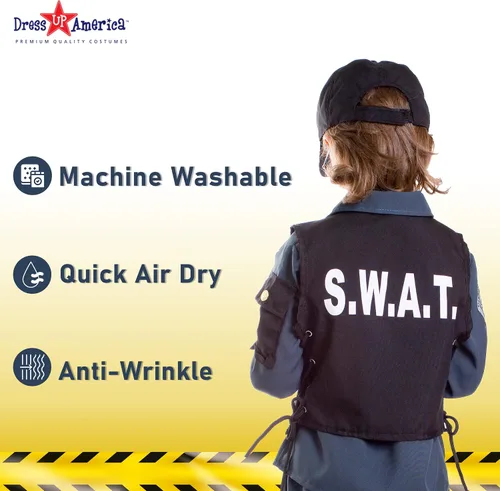 Vista 4 de Dress Up America Disfraz SWAT para niños, conjunto de disfraz de oficial de policía de S.W.A.T. para niños y niñas