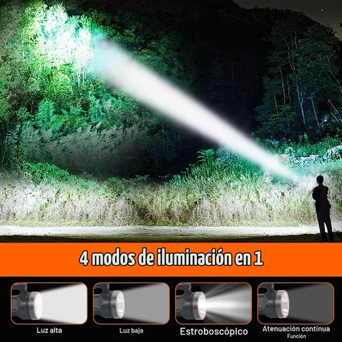 Vista 3 de Linterna de buceo recargable con pantalla de alimentación, IP68 impermeable y sumergible, interruptor doble, 4 modos, reflector LED portátil