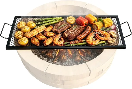 Vista 12 de VEVOR X-Marks - Rejilla para parrilla de fogata, parrilla de cocción redonda, rejilla de parrilla BBQ de fogata de acero resistente con mango