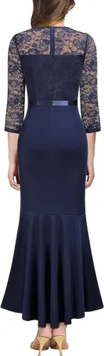 Vista 2 de MISSMAY Vestido largo formal de dama de honor con volantes y encaje floral para mujer