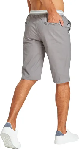 Vista 10 de JustSun Pantalones cortos para hombre, estilo casual, de algodón, con cintura elástica y bolsillos Negro