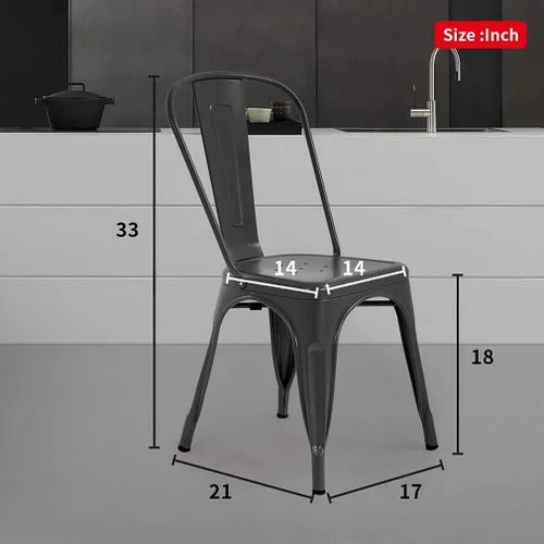 Vista 3 de Juego de 4 sillas de comedor de metal para interiores y exteriores, sillas apilables para patio, cocina, sillas de metal, sillas de restaurante