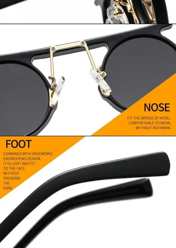 Vista 8 de Lentes de sol redondos para hombres y mujeres, estilo hippie de moda, círculo, protección UV400, tonos punk