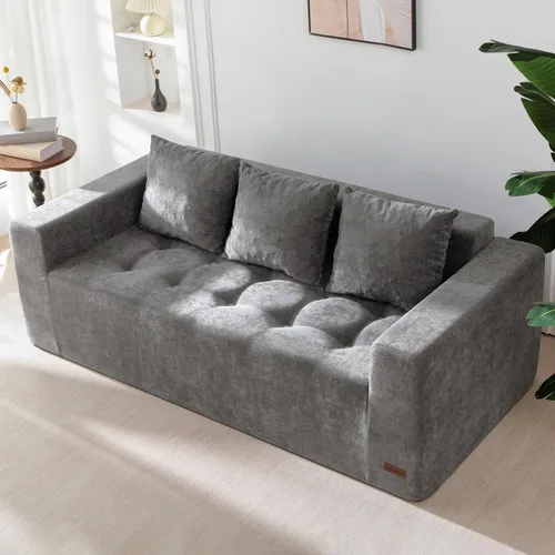 Vista 9 de MAXYOYO Sofá modular de 61 pulgadas, sofá biplaza sin hueso con asiento profundo, tapizado de felpilla, cómodo sofá para sala de estar, no requiere