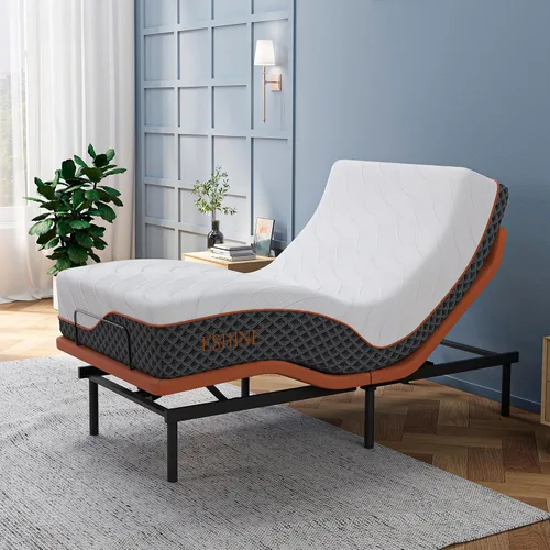Vista 12 de ESHINE Marco de cama ajustable + colchón híbrido de 14 pulgadas, soporte lumbar, inclinación de almohada para la cabeza, control de aplicación