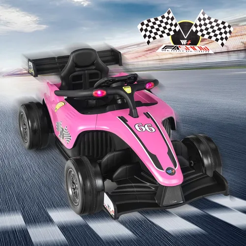 Vista 9 de HONEY JOY Go Kart eléctrico de carreras F1 alimentado por batería, con luz y música, suspensión de resorte, puerto USB, velocidad altabaja, vehículo