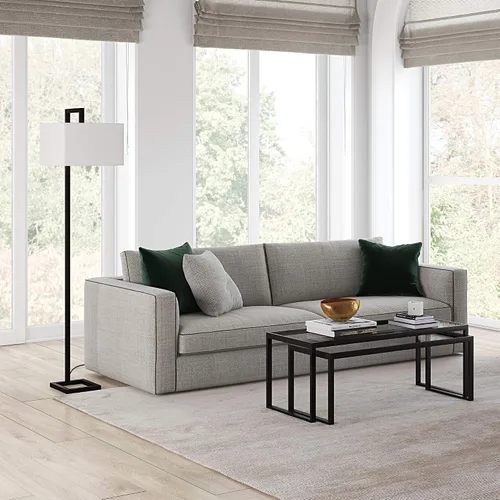 Vista 4 de Henn&Hart 68" Traditional 1-Light Floor Lamp with White Fabric Rectangle Shade for Living Room, Bedroom, or Office, Black
