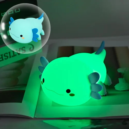 Vista 7 de HAPPYBAG Luz Nocturna de Axolotl, Lámpara de Axolotl Bonita Regalos para Niños, Luz Nocturna de Guardería de Animal de Silicona Regulable, Lámpara