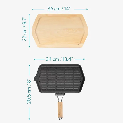 Vista 5 de Navaris Juego de sartenes de hierro fundido chisporroteante, sartén para parrilla con mango extraíble para fajitas, bistec, platos chisporroteantes