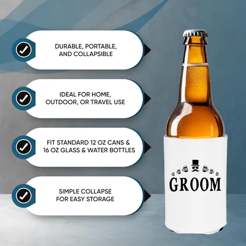 Vista 5 de Shop4Ever El miembro del equipo de bebida del novio y el novio puede enfriar ~ Enfriadores de manga para latas de cerveza para despedida de soltero
