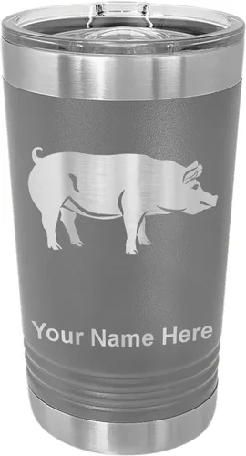 Vista 12 de LaserGram Vaso de pinta aislado al vacío de 16 onzas, cerdo, grabado personalizado incluido (negro) Engraved Gift, Vacuum Insulated Stainless