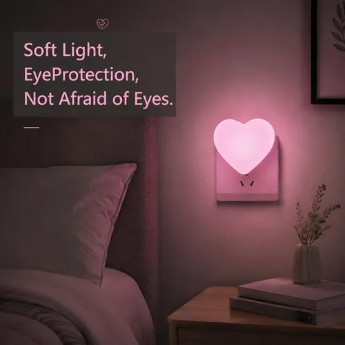 Vista 4 de Lindas luces nocturnas, luz nocturna de forma de corazón para guardería con sensores de luz, sensor automático de anochecer a amanecer, suave blanco