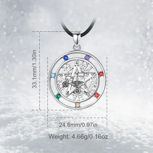 Vista 4 de Vito Sterling Silver Tetragrammaton Necklace for Women Men, Tetragramaton Amuleto de lata 925 Necklaces Chakra Pentagram Pendant Jewelry, 24