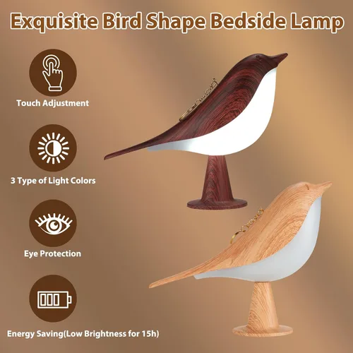 Vista 4 de Lenporl 2 Pack de lámparas de mesa LED con diseño de pájaro, lámparas de aroma con sensor táctil recargable, con 3 niveles de brillo, ABS regulable
