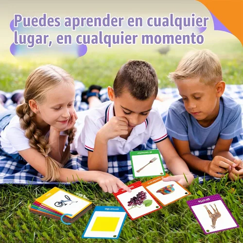 Vista 7 de 60 tarjetas flash en inglés y español, tarjetas de sustantivos de doble cara, palabras bilingües de visión – animales, colores, alimentos