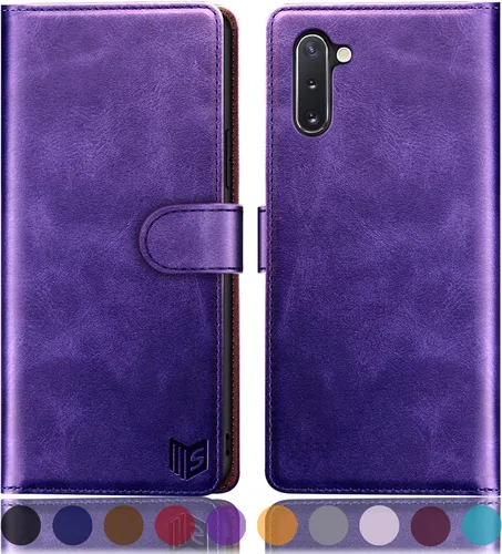 Vista 12 de SUANPOT Funda de piel tipo cartera para Samsung Galaxy Note 10 de 6.3 pulgadas con bloqueo RFID, soporte para tarjetas de crédito, libro de folio