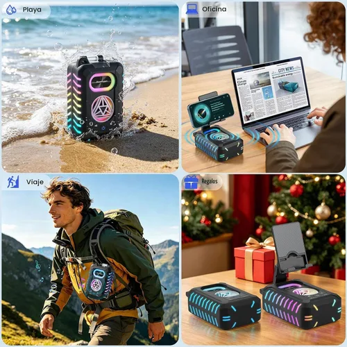 Vista 6 de JTEMAN Altavoz Bluetooth impermeable IP67 con soporte para teléfono celular