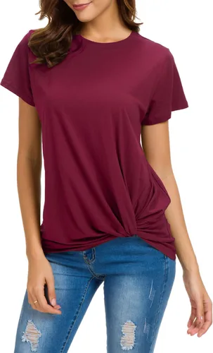 Vista 3 de MSHING Blusa de manga corta con cuello redondo para mujer, cómoda, de algodón, básica