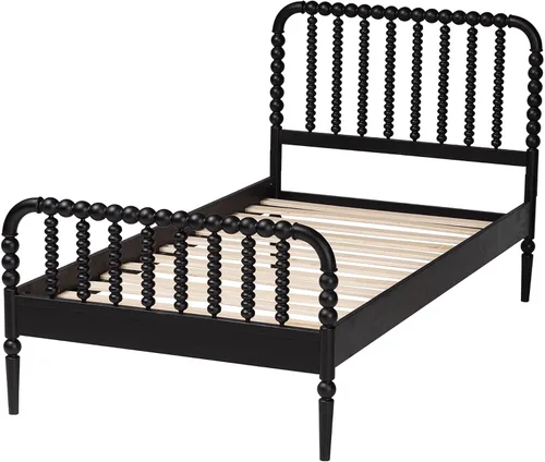 Vista 3 de Baxton Studio Lucera Bobbin - Cama de plataforma de madera, individual, color negro